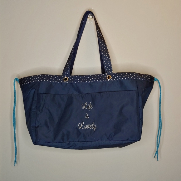 Thirty One Navy Dancing Dot Life is Lovely Soft Utility Tote bag NWT - Picture 6 of 14